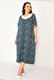 Women's Large Size Navy Blue Lace Collar Comfortable Cut Long Viscose Dress 65n33206 - 5