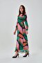 High Collar Printed Green Long Dress - 4