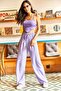 Women's Lilac Belted Woven Viscon Palazzo Trousers PNT-19000169 - 2