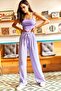 Women's Lilac Belted Woven Viscon Palazzo Trousers PNT-19000169 - 3