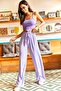 Women's Lilac Belted Woven Viscon Palazzo Trousers PNT-19000169 - 4