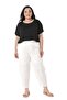 Large Size Half Baggy Lined Women's White Trousers with Pockets, Elastic Waist and Drawstring - 2
