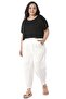 Large Size Half Baggy Lined Women's White Trousers with Pockets, Elastic Waist and Drawstring - 4