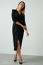 Women's Black Double Breasted Avelop Three Quarter Crepe Elegant Dress