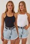 Women's Black and White Ribbed Crop Halter Collar Double Knitted Undershirt ZV00231