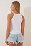 Women's Black and White Ribbed Crop Halter Collar Double Knitted Undershirt ZV00231 - 6