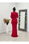 Scuba Fabric Stand Collar Dress Red - 5