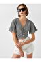 Crop Blouse V Neck Window Detailed Patterned Crop Blouse V Neck Cut Out Detail Patterned - 2