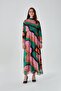 High Collar Printed Green Long Dress
