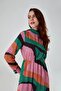 High Collar Printed Green Long Dress - 3
