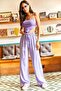 Women's Lilac Belted Woven Viscon Palazzo Trousers PNT-19000169 - 6