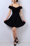 Lingerie Flexible Crepe Fabric Collar Flounce Detailed Thin Strap Flared Black Mini Dress