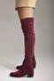 Stretch Above Knee Stretch Burgundy Suede 5 cm Women's Boots, Heeled Boots - 5