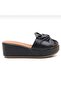 Women's Black Genuine Leather Bow Slippers