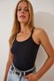 Women's Black and White Ribbed Crop Halter Collar Double Knitted Undershirt ZV00231 - 2