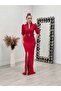 Scuba Fabric Stand Collar Dress Red