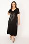 Women's Large Size Black Stone Detailed V-Neck Viscose Dress 65n33184 - 3