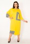 Women's Large Size Yellow Stone Detailed Striped Dress 65n33095