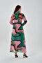 High Collar Printed Green Long Dress - 5