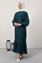 Pleated Janjan Evening Dress Emerald