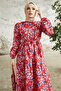Felara Floral Pattern Belted Dress - Red