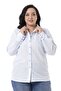 Plus Size Blue Striped Women's Shirt with Folded Sleeves and Wide Cuffs
