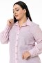Large Size Pink Striped Women's Shirt with Folded Sleeves and Wide Cuffs - 6