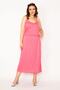 Women's Large Size Pink Elastic Waist Strap Viscose Dress 65n33359