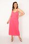 Women's Large Size Pink Elastic Waist Strap Viscose Dress 65n33359 - 2