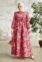 Felara Floral Pattern Belted Dress - Red - 3