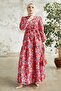 Felara Floral Pattern Belted Dress - Red - 5
