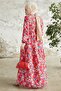 Felara Floral Pattern Belted Dress - Red - 6