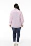 Large Size Pink Striped Women's Shirt with Folded Sleeves and Wide Cuffs - 3