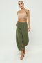 Women's Khaki Green Viscose Linen Shalwar Capri Pants with Elastic Waist Pockets - 7