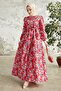 Felara Floral Pattern Belted Dress - Red - 4