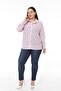 Large Size Pink Striped Women's Shirt with Folded Sleeves and Wide Cuffs - 2