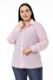 Large Size Pink Striped Women's Shirt with Folded Sleeves and Wide Cuffs - 4