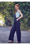 Salopet Wide Leg Black Gardener Jumpsuit with Pocket Detail - 2