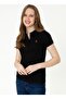 Gtp-ıy022 Polo Collar Standard Pattern Printed Black Women's T-shirt - 3