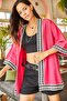 Women's Fuchsia Stripe Detailed Loose Weave Kimono KMN-00000051 - 3