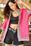 Women's Fuchsia Stripe Detailed Loose Weave Kimono KMN-00000051 - 4