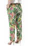 Plus Size Green Trousers - Side and Back Elastic, Pocket, Leaf Print - 3