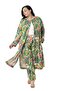 Plus Size Green Trousers - Side and Back Elastic, Pocket, Leaf Print - 5