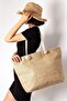 Women's Raw Color Zippered Straw Jute Fabric Lined Beach Bag Hand And Shoulder Bag - 2
