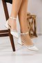 Women's White Leather Stripe Stone Detailed Evening Dress Shoes 3.5 Cm