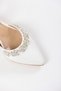 Women's White Leather Stripe Stone Detailed Evening Dress Shoes 3.5 Cm - 2