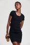 Women's Camisole Crew Neck Short Sleeve Ribbed Mini Dress Black - 3