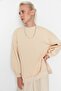 Bej Oversize/Geniş Kalıp Yırtmaç Detaylı Kalın İçi Polarlı Örme Sweatshirt TWOAW23SW00195 - 7