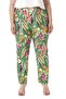 Plus Size Green Trousers - Side and Back Elastic, Pocket, Leaf Print