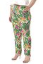 Plus Size Green Trousers - Side and Back Elastic, Pocket, Leaf Print - 4